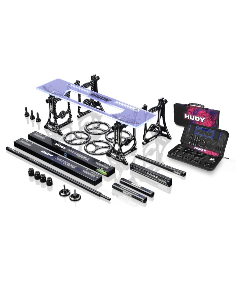 SET COMPLETO MESA DE REGLAJES SET UP HUDY  + MALETA DE TRANSPORTE -  1/10 TOURING CARS