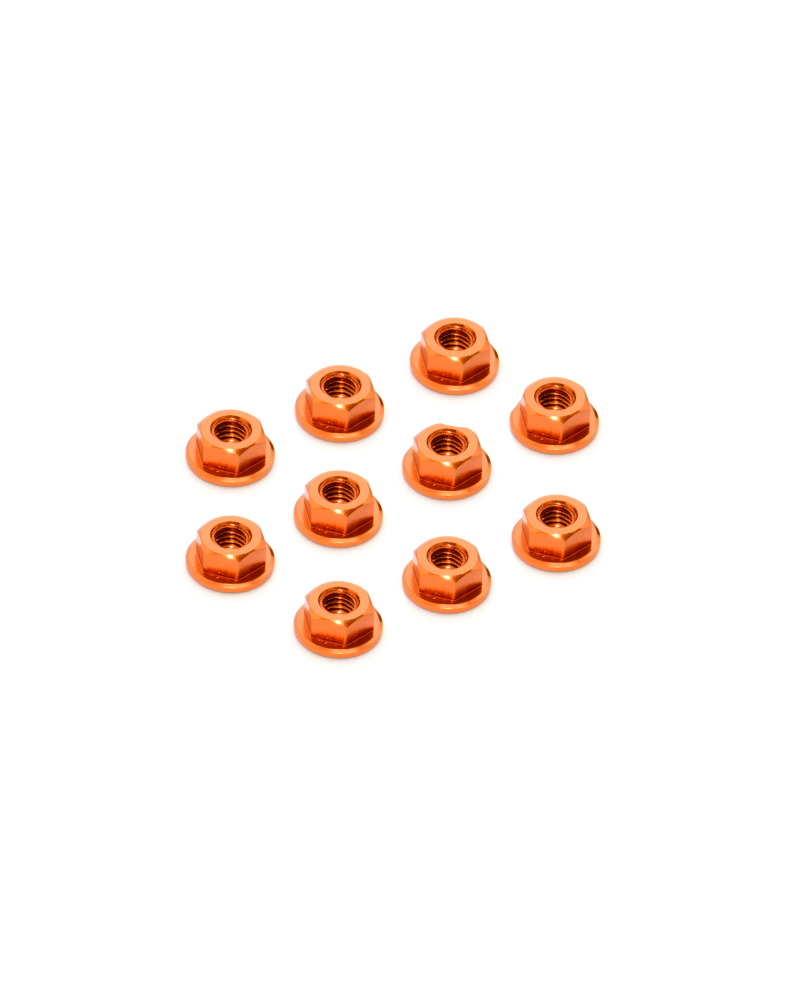 TUERCA DE ALUMINIO DENTADA M4 - NARANJA (10)