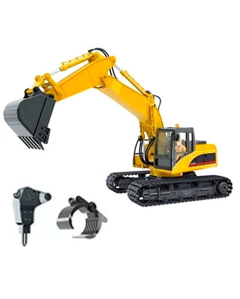 EXCAVADORA HUINA 1535 1/14 PALA METALICA 2,4GHZ + MARTILLO + PINZA