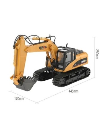 EXCAVADORA HUINA 1535 1/14 PALA METALICA 2,4GHZ + MARTILLO + PINZA
