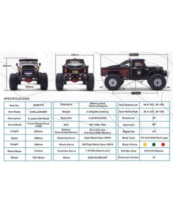 COCHE CRAWLER CHALLENGER1/10 RGT86170 4X4 WATERPROOF VERDE RTR