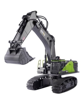 EXCAVADORA HUINA 1593 1/14 COLOR VERDE PALA METALICA 2,4GHZ.