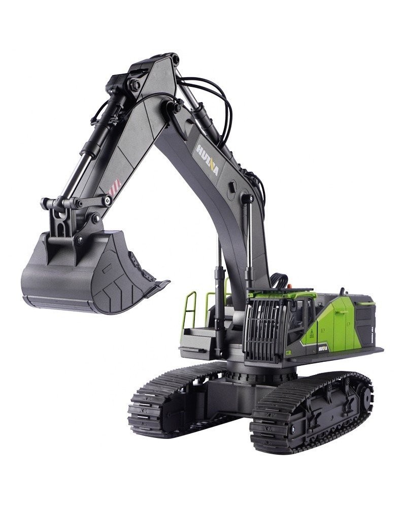 EXCAVADORA HUINA 1593 1/14 COLOR VERDE PALA METALICA 2,4GHZ.
