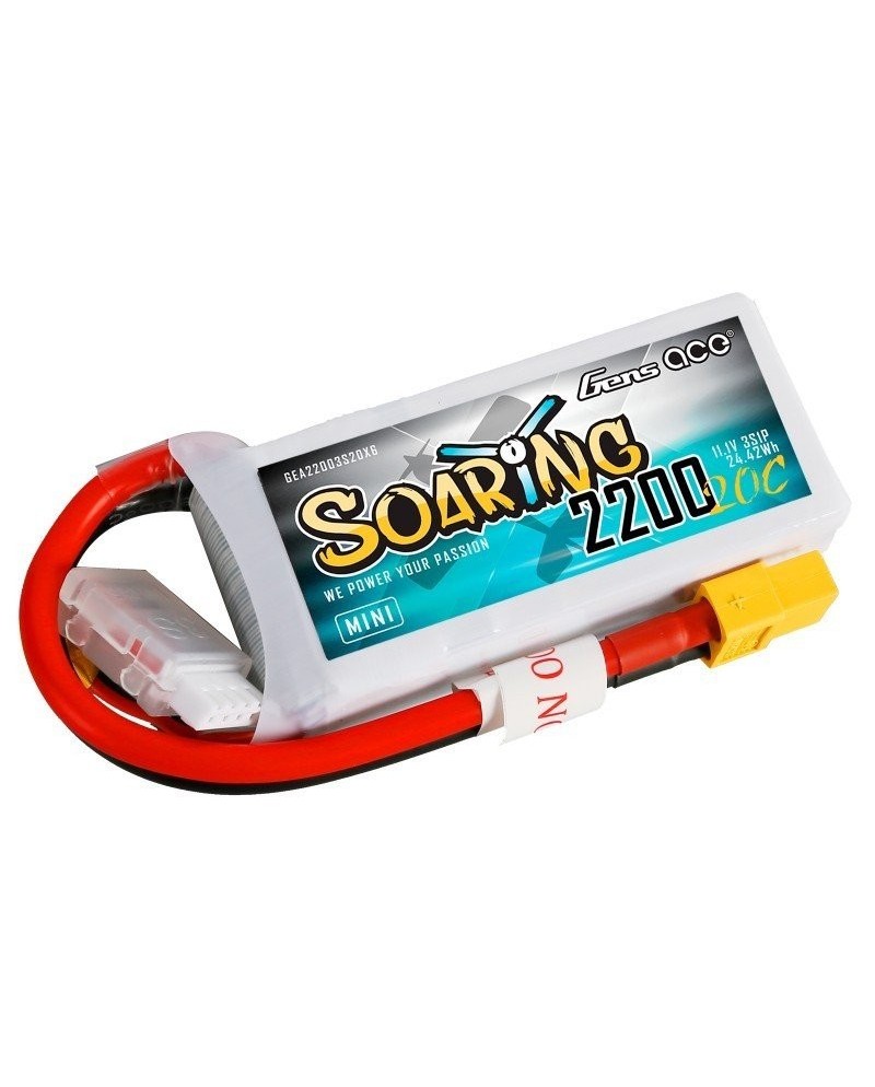 GENS ACE SOARING 2200 mAh MINI 11.1V 30C 3S1P WITH XT60-GEA22003S20X6