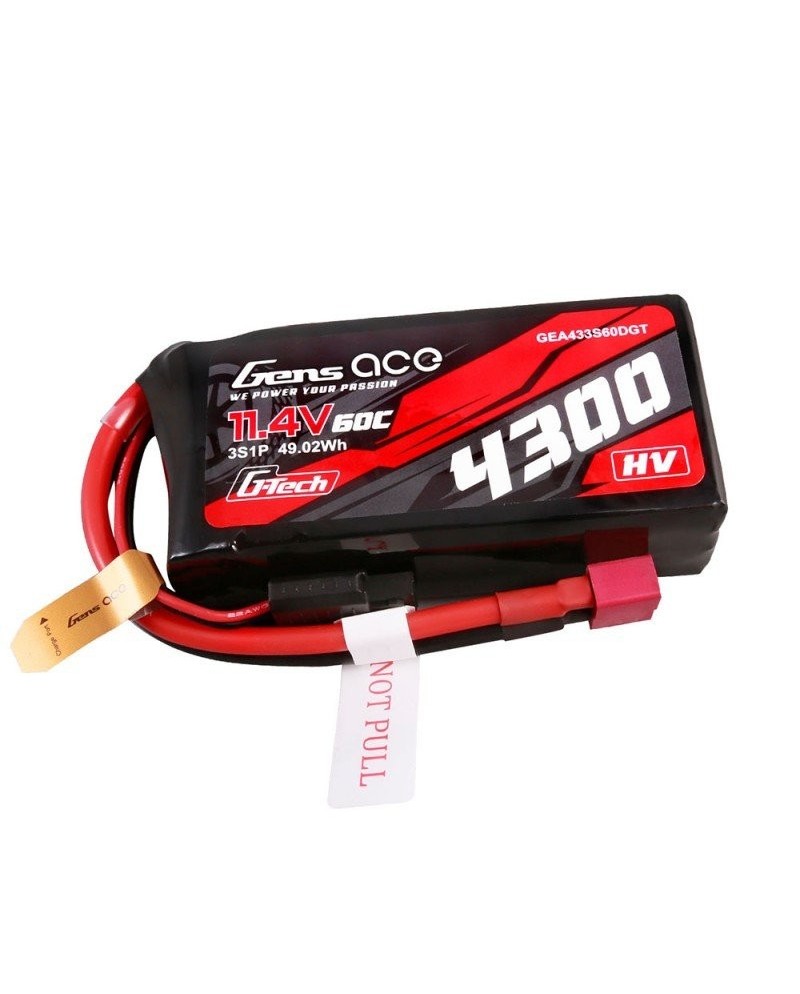 GENS ACE G-TECH 4300 mha 11.4V 60C HV 3S1P WITH T-PLUG - GEA433S60DGT