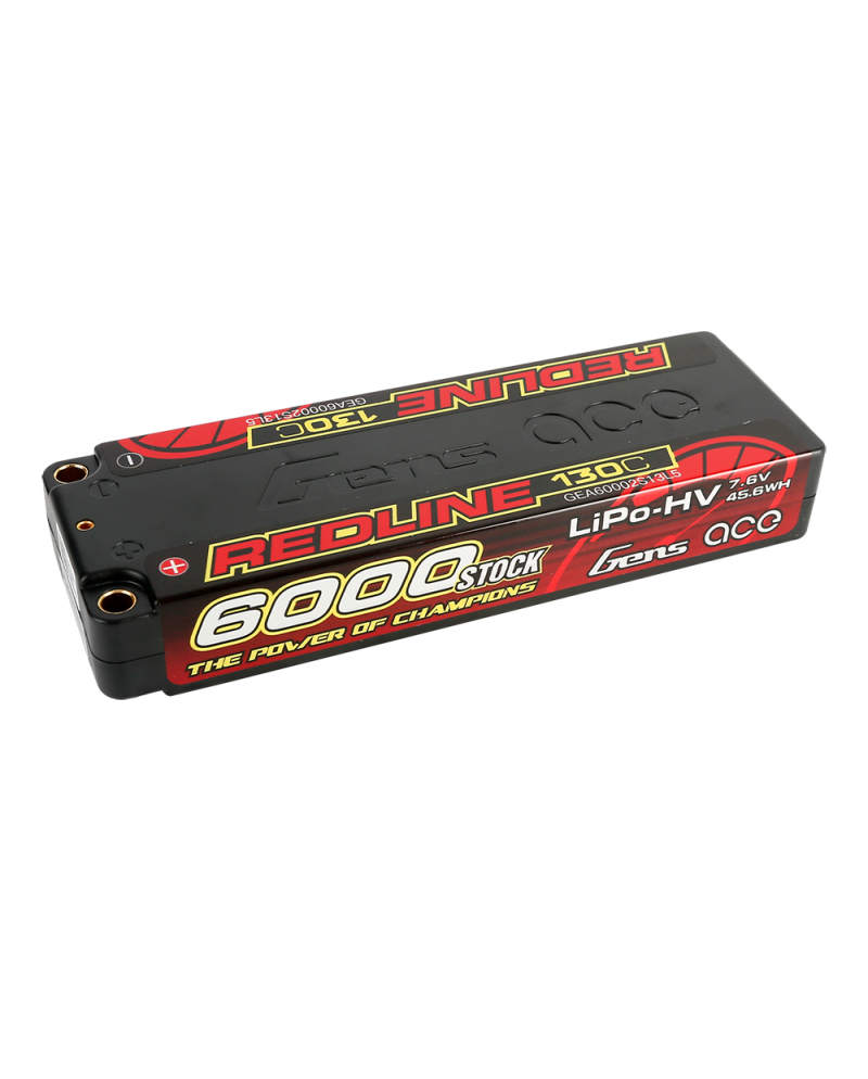 GENS ACE REDLINE SERIES 6000 mAh 7.6V HV 130C 2S2P HC 5,0mm BANANA BULLET - GEA60002S13L5