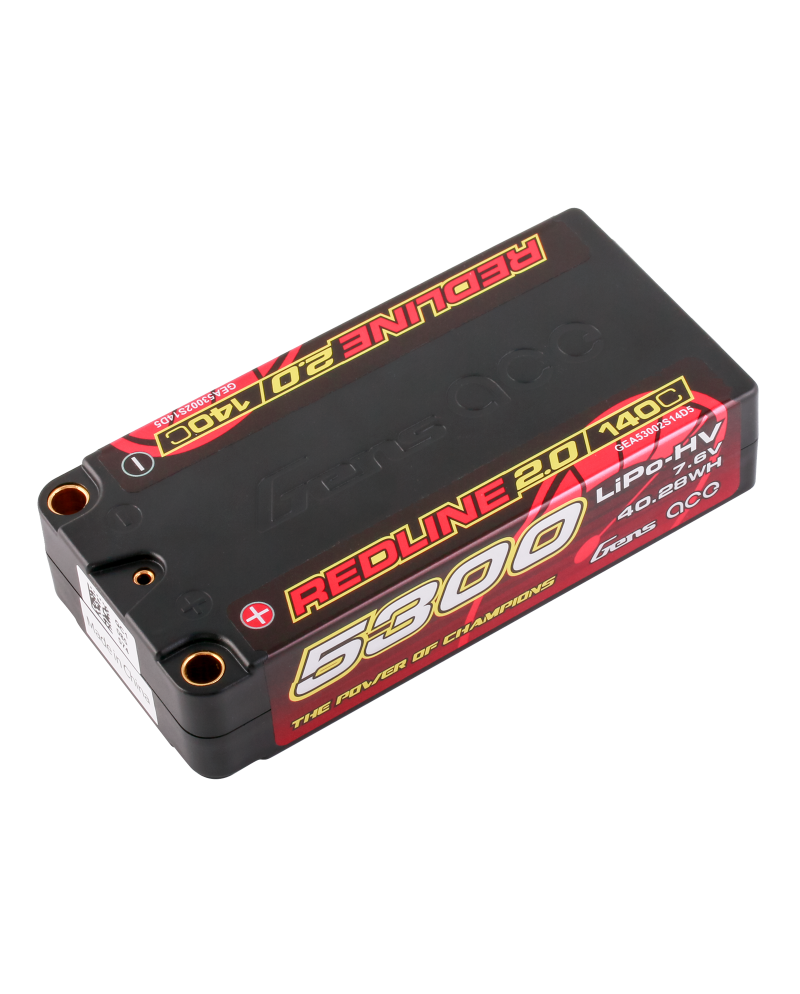 GENS ACE REDLINE 2.0 SERIES 5300 mAh SHORTY 7.6V HV 140C 2S1P HC 5.0mm BANANA BULLET - GEA53002S14D5