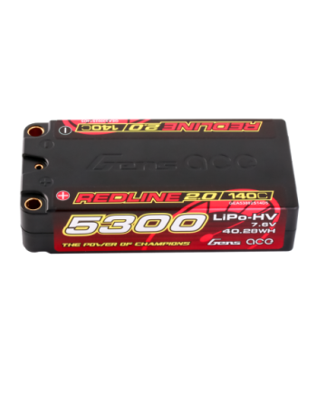 GENS ACE REDLINE 2.0 SERIES 5300 mAh SHORTY 7.6V HV 140C 2S1P HC 5.0mm BANANA BULLET - GEA53002S14D5