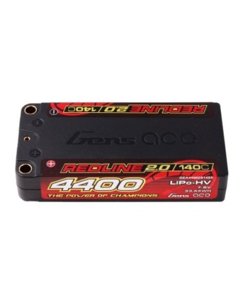 GENS ACE REDLINE 2.0 SERIES 4400 mAh SHORTY 7.6V HV 140C 2S1P HC 5.0mm BANANA BULLET - GEA44002S14S5