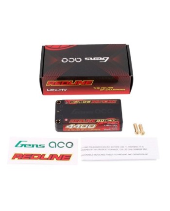 GENS ACE REDLINE 2.0 SERIES 4400 mAh SHORTY 7.6V HV 140C 2S1P HC 5.0mm BANANA BULLET - GEA44002S14S5