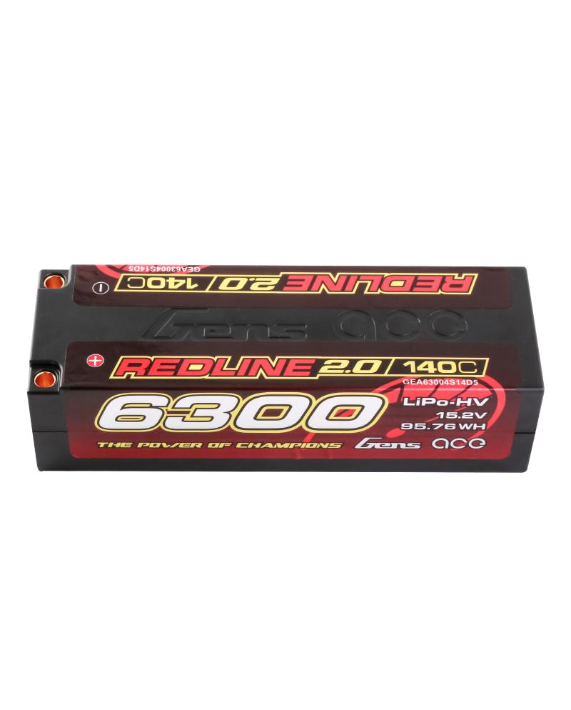 GENS ACE REDLINE 2.0 SERIES 6300 mAh SHORTY 15,2V HV 140C 4S2P HC 5,0mm BANANA BULLET - GEA60004S14D5