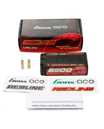 GENS ACE REDLINE 2.0 SERIES 6500 mAh SHORTY 7.6V HV 140C 2S2P HC 5,0mm BANANA BULLET - GEA65002S14S5