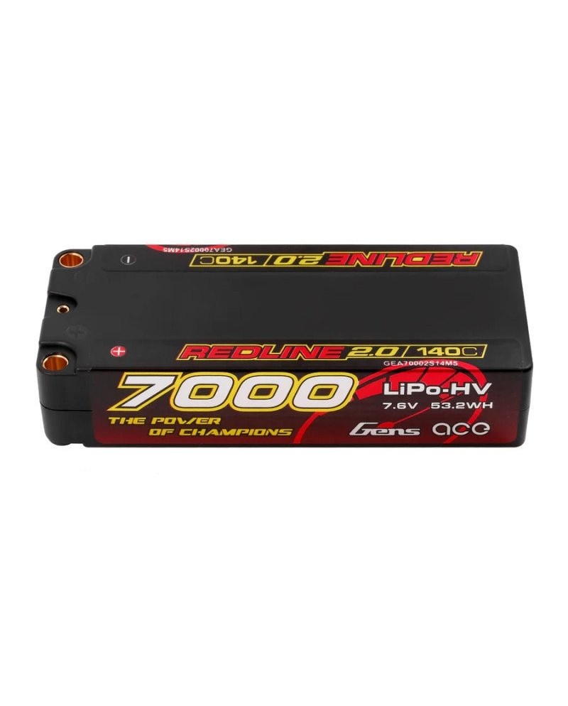 GENS ACE REDLINE 2.0 SERIES 7000 mAh MID SHORTY 7.6V HV 140C 2S2P HC 5,0mm BANANA BULLET - GEA70002S14M5