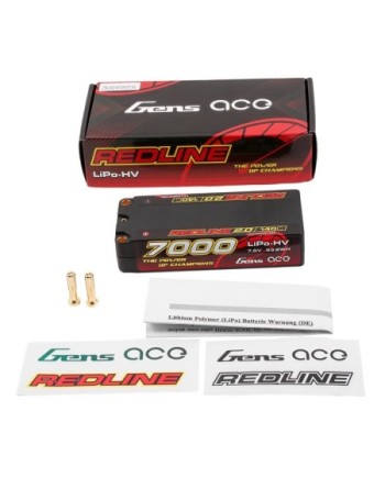 GENS ACE REDLINE 2.0 SERIES 7000 mAh MID SHORTY 7.6V HV 140C 2S2P HC 5,0mm BANANA BULLET - GEA70002S14M5